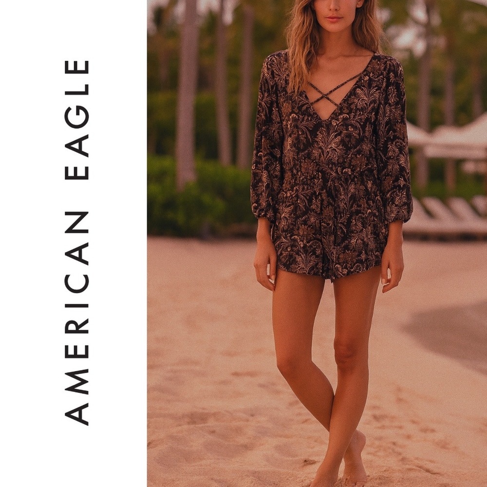 American Eagle Outfitters, Soft & Sexy, Paisley Print Long Sleeve Romper Size L